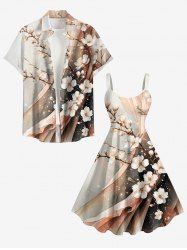 Flower Branch Glitter Ombre Print Plus Size Matching Hawaii Beach Outfit For Couples -  