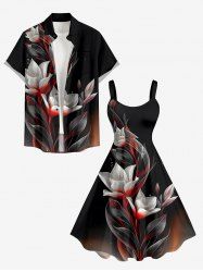 Ombre Flower Leaf Print Plus Size Matching Hawaii Beach Outfit For Couples -  