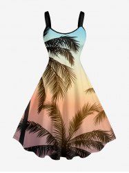 Plus Size Coconut Tree Ombre Print Hawaii Tank Dress - Bleu Ciel S