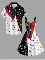 Geometric Pattern Colorblock Print Plus Size Matching Hawaii Beach Outfit For Couples -  