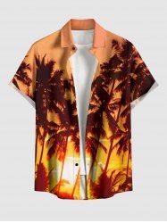 Plus Size Coconut Tree Sun Print Buttons Pocket Hawaii Shirt For Men -  
