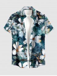 Flowers Leaf Watercolor Print Buttons Pocket Hawaii Shirt For Men -  