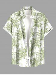 Plus Size Coconut Tree Print Buttons Pocket Hawaii Shirt For Men -  