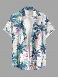 Plus Size Coconut Tree Colorful Tropical Leaf Print Buttons Pocket Hawaii Shirt For Men -  
