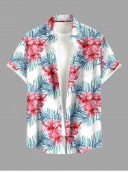 Chemise hawaïenne grande taille pour homme, à imprimé floral tropical et feuilles d'hibiscus, boutons et poche. - Rose Vif S
