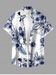 Hibiscus Flower Leaf Print Buttons Pocket Hawaii Shirt For Men -  