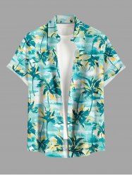 Chemise hawaïenne grande taille pour homme, imprimée cocotiers, boutons et poche, style peinture à l'huile. - Vert M