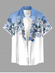 Plus Size Flowers Leaf Ombre Colorblock Print Buttons Pocket Hawaii Shirt For Men -  