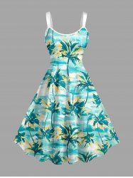 Plus Size Oil Painting Coconut Tree Print Hawaii Tank Dress -  