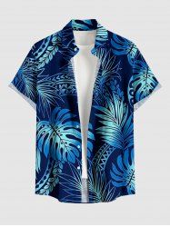 Chemise hawaïenne à poches boutons, imprimé ethnique tropical ombré grande taille pour hommes - Bleu Marine S
