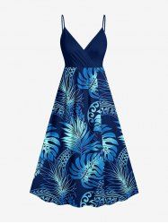 Robe débardeur trapèze grande taille à imprimé ethnique tropical ombré hawaïen, cache-cœur, coupe trapèze - Bleu Marine 4X