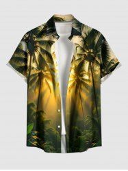 Coconut Tree Sunshine Print Hawaii Button Pocket Shirt For Men -  