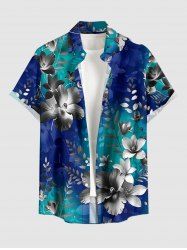 Ombre Flower Leaf Branch Print Hawaii Button Pocket Shirt For Men -  