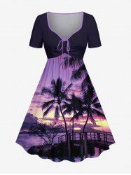 Coconut Tree Seascape Ombre Sky Print Hawaii Cinched A Line Dress -  
