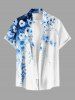 Ensemble de plage hawaïen assorti grande taille à imprimé fleurs et feuilles pour couples - Bleu 