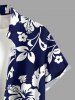 Chemise hawaïenne grande taille pour homme, à imprimé feuilles d'hibiscus, boutons et poche. - Bleu S