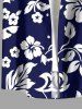 Chemise hawaïenne grande taille pour homme, à imprimé feuilles d'hibiscus, boutons et poche. - Bleu S