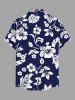 Chemise hawaïenne grande taille pour homme, à imprimé feuilles d'hibiscus, boutons et poche. - Bleu S