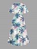 Plus Size Coconut Tree Colorful Tropical Leaf Print Split Hawaii Midi Dress -  