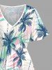 Robe mi-longue hawaïenne fendue à imprimé tropical coloré avec cocotiers et feuilles de cocotiers (grande taille) - Bleu profond 3X