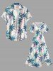 Robe mi-longue hawaïenne fendue à imprimé tropical coloré avec cocotiers et feuilles de cocotiers (grande taille) - Bleu profond 3X