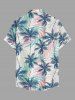 Plus Size Coconut Tree Colorful Tropical Leaf Print Buttons Pocket Hawaii Shirt For Men -  