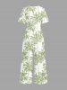 Combinaison hawaïenne à imprimé cocotier et col en V, jambes larges - Vert clair 2XL