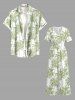 Combinaison hawaïenne à imprimé cocotier et col en V, jambes larges - Vert clair 2XL
