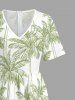 Combinaison hawaïenne à imprimé cocotier et col en V, jambes larges - Vert clair 2XL