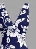 Robe hawaïenne à imprimé feuilles et fleurs d'hibiscus, volants et fente cache-cœur - Bleu profond S