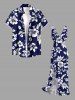 Robe hawaïenne à imprimé feuilles et fleurs d'hibiscus, volants et fente cache-cœur - Bleu profond S