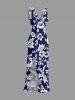 Robe hawaïenne à imprimé feuilles et fleurs d'hibiscus, volants et fente cache-cœur - Bleu profond S