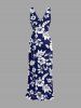 Robe hawaïenne à imprimé feuilles et fleurs d'hibiscus, volants et fente cache-cœur - Bleu profond S
