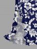 Robe hawaïenne à imprimé feuilles et fleurs d'hibiscus, volants et fente cache-cœur - Bleu profond S