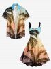 Plus Size Coconut Tree Ombre Print Hawaii Tank Dress - Bleu Ciel S