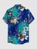 Ombre Flower Leaf Branch Print Hawaii Button Pocket Shirt For Men -  