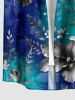 Ombre Flower Leaf Branch Print Hawaii Button Pocket Shirt For Men -  