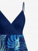 Robe débardeur trapèze grande taille à imprimé ethnique tropical ombré hawaïen, cache-cœur, coupe trapèze - Bleu Marine 2X