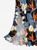 Tropical Leaf Flower Print Hawaii Ruffles Split Dress -  
