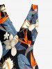 Tropical Leaf Flower Print Hawaii Ruffles Split Dress -  