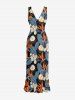 Tropical Leaf Flower Print Hawaii Ruffles Split Dress -  