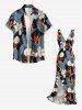 Tropical Leaf Flower Print Hawaii Ruffles Split Dress -  