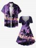 Coconut Tree Seascape Ombre Sky Print Hawaii Cinched A Line Dress -  