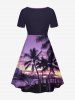 Coconut Tree Seascape Ombre Sky Print Hawaii Cinched A Line Dress -  