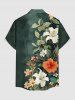 Plus Size Hibiscus Flower Leaf Branch Print Hawaii Button Pocket Shirt For Men -  