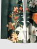Plus Size Hibiscus Flower Leaf Branch Print Hawaii Button Pocket Shirt For Men -  