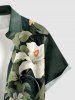 Plus Size Hibiscus Flower Leaf Branch Print Hawaii Button Pocket Shirt For Men -  
