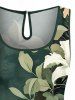 Plus Size Hibiscus Flower Leaf Branch Print Hawaii Drawstring Pocket Romper - Vert profond M