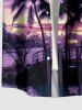 Coconut Tree Seascape Ombre Sky Print Hawaii Button Pocket Shirt For Men -  