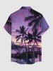 Coconut Tree Seascape Ombre Sky Print Hawaii Button Pocket Shirt For Men -  